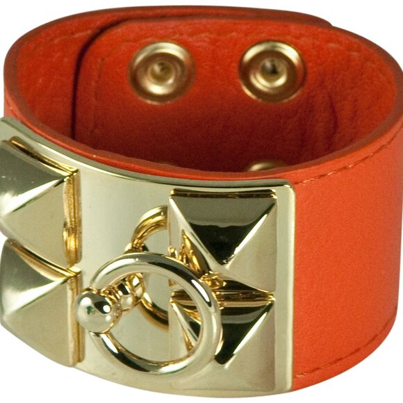 CHOOSE: ORANGE, RED, OR TURQUOISE LEATHER BRACELET WITH GOLD RING ACCENT - Picture 5 of 8